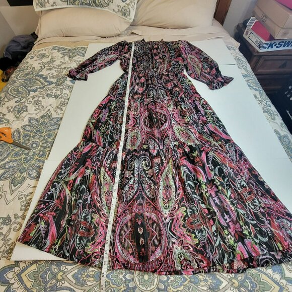 Elan Maxi Dress, Women S, Black Purple & White w/Gold Metallic, Paisley, EUC - Picture 10 of 12